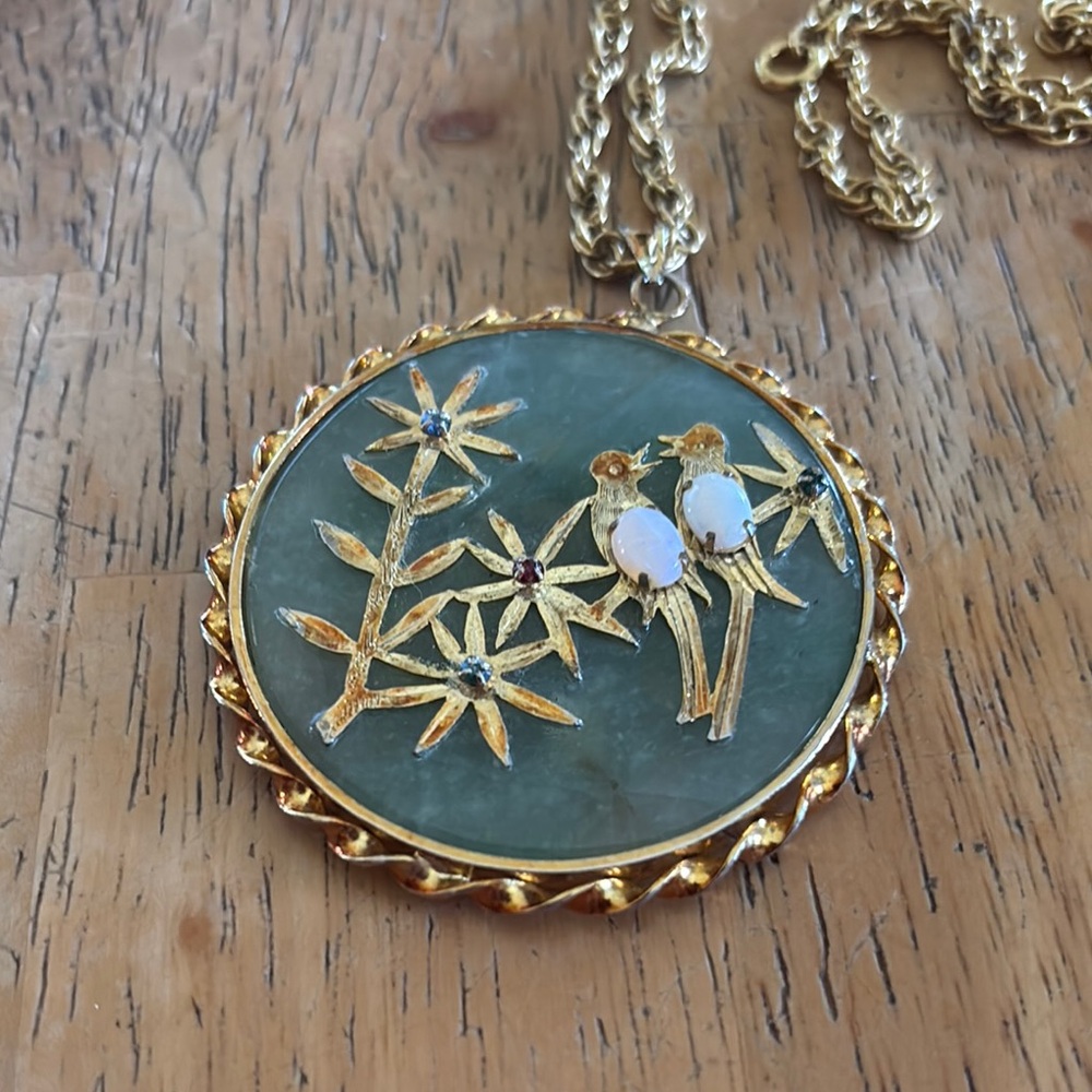 Chinoiserie Green and Gold Medallion Necklace